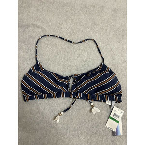 Isabella Rose NWT Striped Bralette Flower Detail Navy Swim Top, US L Large
